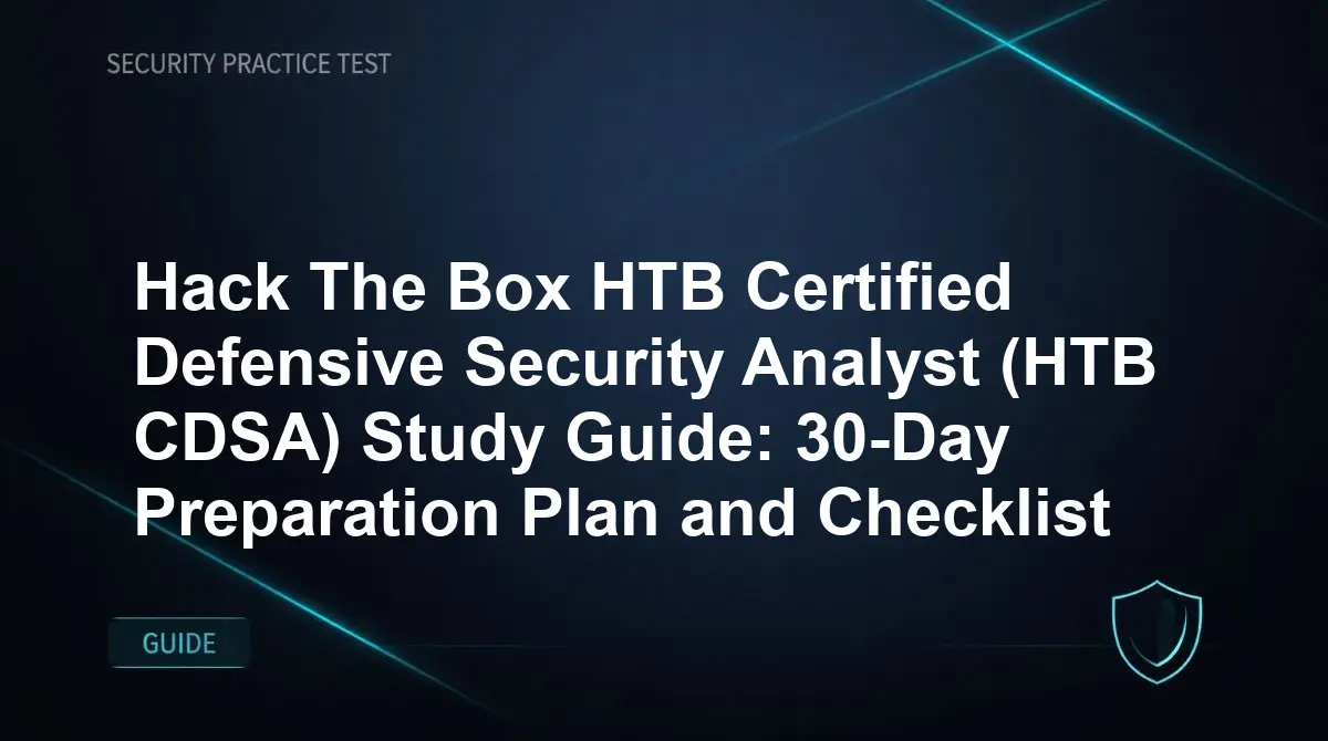 Hack The Box HTB Certified Defensive Security Analyst (HTB CDSA) Study Guide: 30-Day Preparation Plan and Checklist